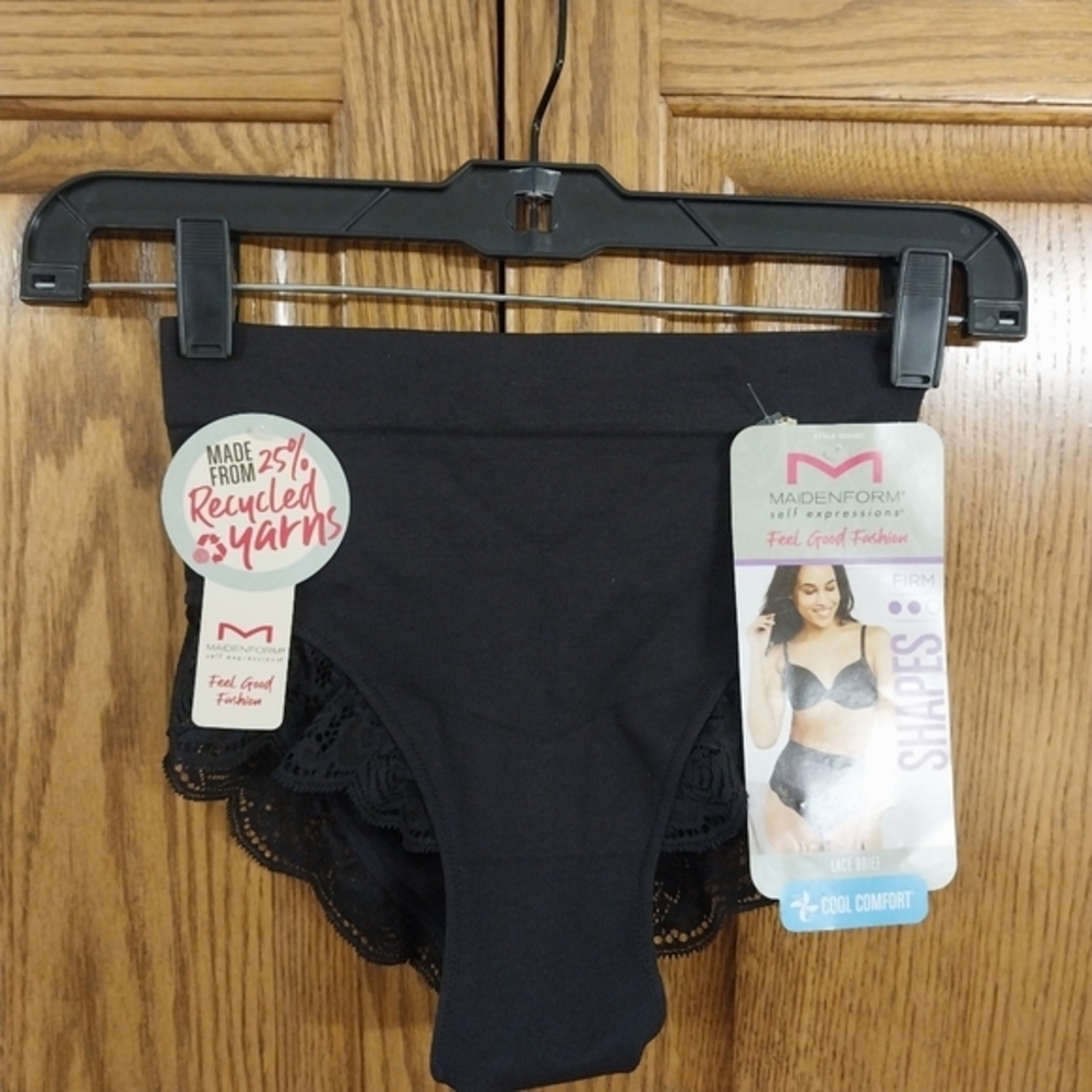 Maidenform NWT Size Small Shapes Shapewear Firm Tummy Control‎ Lace Brief Black